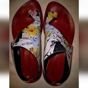 Cliff Dweller Comic Print Red Slip On Toe Sandals